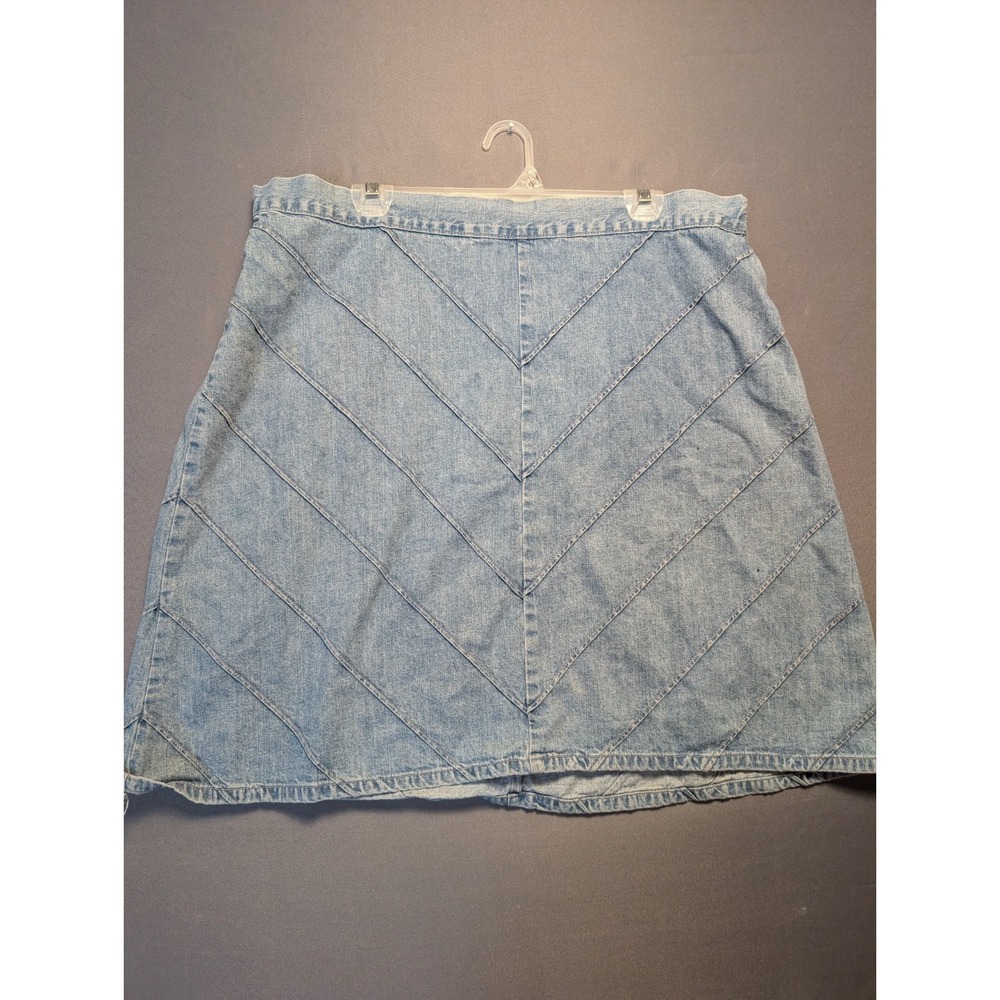 CJ Banks A-Line Skirt Womens 20W Blue Denim Chevron Seam Party Cocktail Side Zip